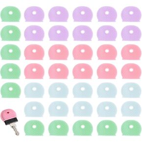 Bewudy 40 Pack Key Caps Covers Tags Set, Colored Key Cover Caps, Plastic Key Color Identifiers Labels, Identifier Tag Cover for Standard Regular Thin Flat House Keys Easy to Identify