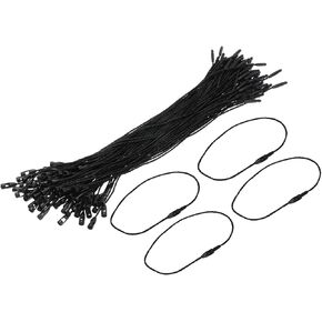 MECCANIXITY Polyester Rope Hang Tag String Snap Lock Pins Loop Price Tag Fastener Plastic Tags Ties 190mm/7.48 Inch Length,0.6mm/0.02 Inch Dia,Pack of 100,Black
