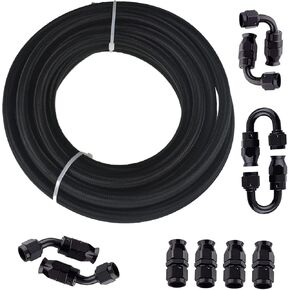 labwork 8AN Black Nylon PTFE (Teflon) Fuel Line Hose Kit 20 Feet Gas Ethanol E85 Oil Line Hose with 10PCS Swivel Fuel Hose Fitting Adapter Kit
