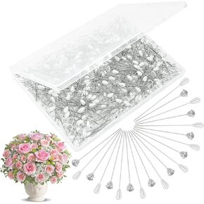 400 PCS Boutonniere Pins for Wedding 2 Styles Pearl Diamond Boutonniere Pins Craft Wedding Corsage Accessories with 1 Box for Dressmaking Sewing Jewelry Flower Decoration 2 Inch Corsage Pins