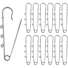 HUIANER Safety Pins 30pcs Heavy Duty Safety Pin for Clothes 2inch Brooch Pins with 3 Holes for Blankets Skirts Kilts Knitted Fabric-Silver