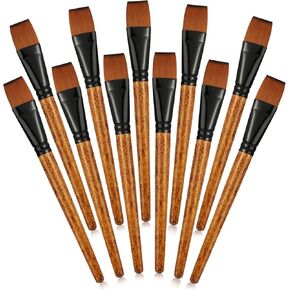 12 قطعة فرشاة طلاء مسطحة مقاس 1 بوصة لطلاء الأكريليك مقبض خشبي من النايلون فرش حرفية للحرف الزيتية المائية فن الوجه والجسم in Kuwait