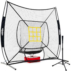 Zupapa Baseball Softball Practice Set - 7 by 7 Feet Net with Strike Zone, Baseball Backstop Practice Net for Batting Hitting Pitching Catching