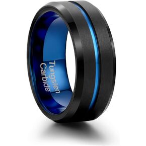 Mens Wedding Band - Premium 8mm Tungsten Ring, Comfort Fit Mens Wedding Ring, Mens Tungsten Wedding Bands, Stylish Blue-Black Mens Rings Tungsten, Ideal for Grooms