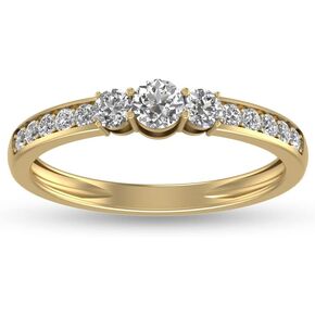 14K White and Yellow Gold 1/2 Carat TW Natural Diamond Three Stone Eternity Band Ring for Women, Prong Setting, A Treasured Gift (J-K Color, I2-I3 Clarity)