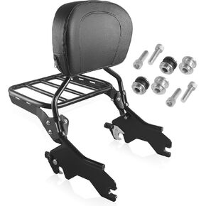 Detachable Backrest Sissy Bar Pack of Sport Luggage Rack for Harley Softail Sport Glide Low Rider FLSB FXLR FXLRS FXLRST 2018-Later Black with Docking Hardware Kit