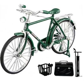 Munyee Hua Vintage Bicycle Model Collection, 1:10 Scale, Chinese Renaissance Elements, Kids/Adult, Pedal Bike with Accessories Set, Black (Green Set)
