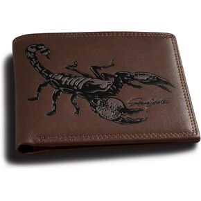 Mens Bifold Wallets Genuine Leather Brown Western | Cool Scorpion Billfold Credit Card Holder RFID Blocking Wallet | Men's Gift Idea(brown)