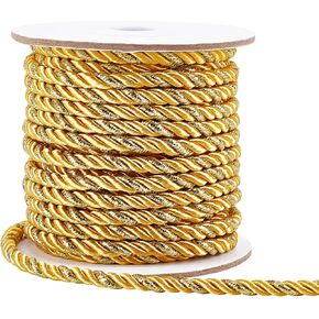 PH PandaHall 5mm Gold Cord Rope 15 Yards Metallic Twine Cord 3-Ply Polyester Shiny Cord Thread Decorative Rope for Home Décor Upholstery Curtain Tieback Graduation Honor Cord Wrapping