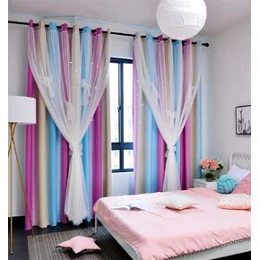 Yancorp Curtains for Girls Bedroom Kids Room Rainbow Curtains Nursery Curtain 108 inches Length Grommet Rainbow Color Decor for Playroom (Pink Blue, W52 X L108)