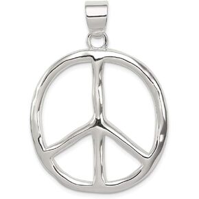 Solid 925 Sterling Silver Polished Peace Sign Pendant (43mm x 30mm)