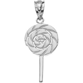 Solid 925 Sterling Silver Retro Candy Swirl Lollipop Charm Pendant