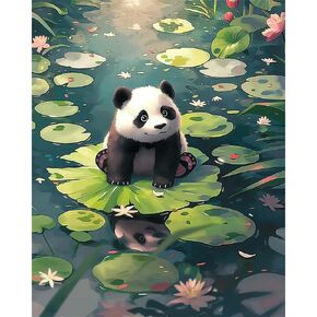 Natuyalo Paint by Numbers Kit for Adults, Paint by Numbers for Beginner Panda on Lotus Leaf, Paint by Number for Adults, Lake Landscape DIY Paint by Number for Gift Home Wall Decor 16x20 Inch