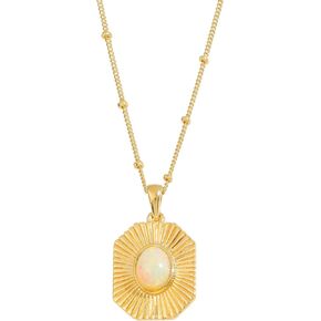 YoTreasure الإثيوبية أوبال الخاتم قلادة الصلبة 14K مطلية بالذهب أكثر من 925 فضة سلسلة قلادة مجوهرات in Kuwait