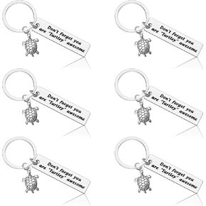 6Pcs Turtle Inspirational Keychain Turtle Lover Gift Turtle Encouragement Jewelry Sea Ocean Gift Sea Turtle Gifts for Women Motivational Gift Keychain for Daughter Girls Birthday Graduation Gifts