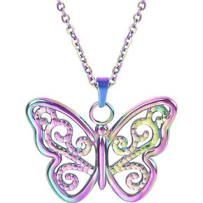 Jude Jewelers Stainless Steel Carved Butterfly Style Statement Vacation Pendant Necklace