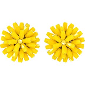 Vibrantly Bright Fluorescent Yellow Burst Crystal Bead Cluster Clip-On Earrings