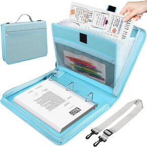 KTRIO Zipper Binder, 3 Ring 2.5 Inch Binder Organizer with Shoulder Strap, 600 Sheets Capacity, 12-Tab Expanding File Folder, Zip Up Portfolio Binder with Handle and 2 Pockets for School Office, Blue