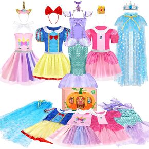 Princess Dress Up, Toddler Dress Up Clothes, Role Play Princess Costume Gift Set with Princess Dresses and Princess Toys, Cosplay Pretend Play Toys for Girls Aged 3-6 Birthday Party Gifts