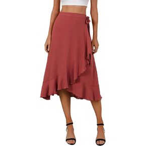 Women's Elegant Ruffle Wrap Asymmetrical Tie High Waist Long Skirt A-line Casual Loose Draped Flowy Skirts in Saudi Arabia