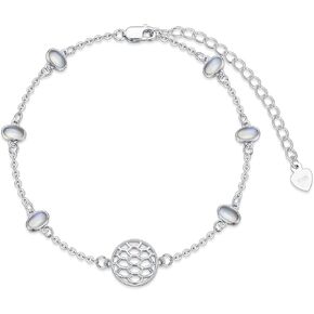Moonstone Bracelet for Women Adjustable 925 Sterling Silver Natural Moonstone Mermaid Bracelet Anklet Jewelry Birthday Gifts for Mother Daughter Sister