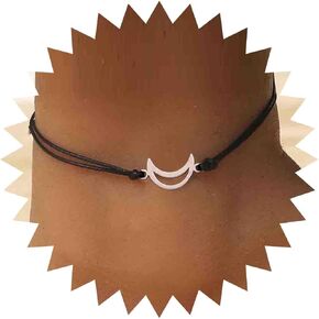 Dervivea Vintage Layered Moon Leather Anklet Silver Hollow Moon Anklet Chain Black Leather Ankle Bracelet Adjustable Leather Rope Anklet Foot Chain Jewelry for Women