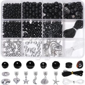 Xilitata 500PCS Black Glass Beads Gemstone Round Loose Stone Beads Kit with Irregular Faceted Crystal Beads for Jewelry Making