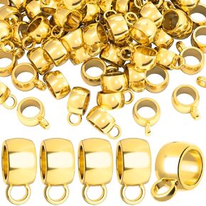 Joez Wonderful 100Pcs Links Bail Beads, Hypoallergenic Alloy Column Spacer Beads, Connector Tube Charm for Jewelry Making DIY Bracelet Necklace Craft Accessories (Gold, Silver)