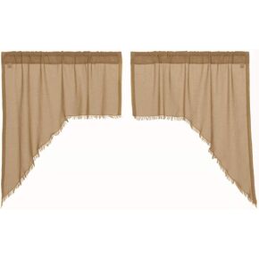 VHC Brands Tobacco Cloth Fringed Farmhouse Decor Kitchen Swag Prairie Panels Door Window Tier Set Curtains for Kitchen Bedroom Bathroom Living Room Dining (Khaki, Classic Swag Set)
