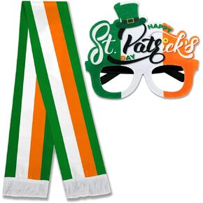 St. Patrick's Day Irish Flag Scarf and Parade Flag,Irish Festival Parade Celebration Photo Props, Holiday dress up customer Scarf Flag set for Man Woman.