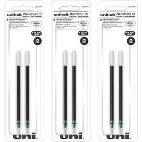 Uniball 207 Impact RT Retractable Pen Refills, 1.0mm Bold Point, Black Ink, 6 Refills