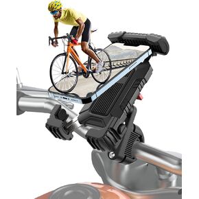Motorcycle Phone Mount, [Outdoor Super Strong] Bike Phone Mount, One-Button Lock & Release Cell Phone Holder for Bike 360° Universal Motorcycle ATV Scooter Handlebar for All Smartphone (Black)