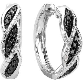 Dazzlingrock Collection 0.25 Carat (ctw) Round Black Diamond Hoop Earrings 1/4 CT, Sterling Silver
