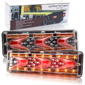 LED Truck Tail Lights Truck Brake Light 24V Truck Taillights Turn Signal/Reverse/Running Lights Amber/White/Red Trailer Brake Light for Trailer Flatbed Trucks Tractor Camper 1 Pair