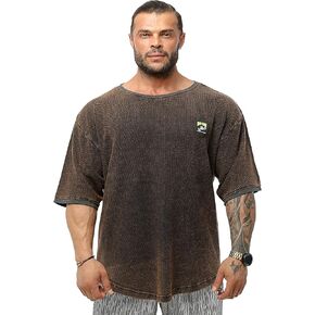 Men's Oversize T-Shirt, Bodybuilding, Lifting Cardio Rag Top Cotton Fabric Textured Active T-Shirt