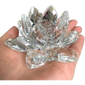 حامل زهرة اللوتس الكريستالي ذو اللون الشفاف، قاعدة زجاجية على شكل لوتس، ثقالة الورق، مجموعات ديكور فنغ شوي 8 × 4.5 سم (الكرة غير متضمنة) in Kuwait