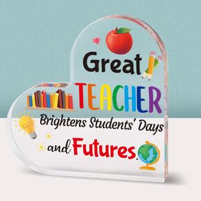 Teacher Appreciation Gift Acrylic Paperweight Thank You Gift Keepsake Table Centerpiece Sign Decoration Desk Decor from Student Office Heart Plaque Birthday End of Year Retirement Graduation