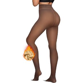 OEAK Womens Fleece Lined Tights Leggings Sheer Fake Translucent Tights Pantyhose Thermal High Waisted Footed Opaque Tights