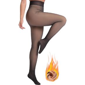 Fleece Lined Tights for Women, Fake Translucent Warm Winter Leggings, Control Top Thermal Tights