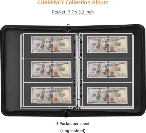 3 جيوب لأكمام مجموعة العملات، 10 أوراق صفحات تجميع ورق النقود القياسية ذات 9 فتحات للعملات والفواتير والمال والورق in Kuwait