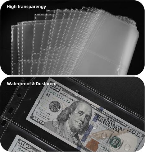 3 جيوب لأكمام مجموعة العملات، 10 أوراق صفحات تجميع ورق النقود القياسية ذات 9 فتحات للعملات والفواتير والمال والورق in Kuwait