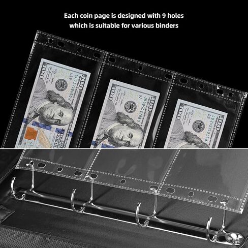3 جيوب لأكمام مجموعة العملات، 10 أوراق صفحات تجميع ورق النقود القياسية ذات 9 فتحات للعملات والفواتير والمال والورق in Kuwait
