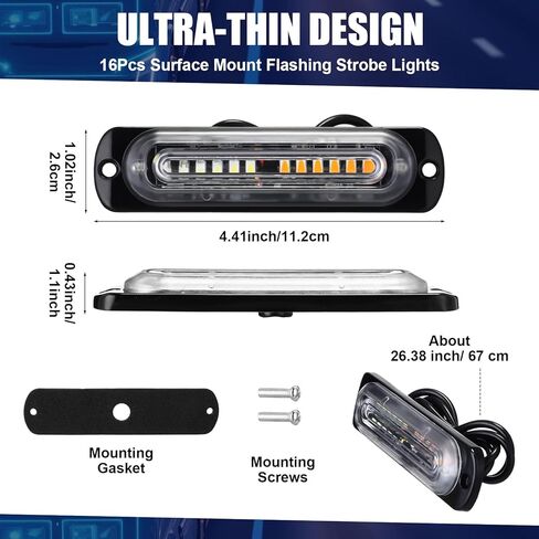 16 جهاز كمبيوتر شخصى مجموعة أضواء LED القوية 12 LED سطح جبل وامض الأضواء القوية مزامنة ميزة ضوء نحيف للغاية لشاحنة سيارة سيارة مصبغة صغيرة ضوء رئيس منارة الطوارئ أضواء التحذير من المخاطر in Kuwait