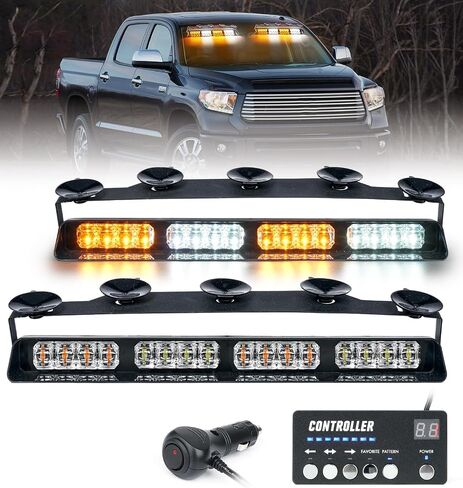 LUMENIX LED Emergency Dash Strobe Lights Bar w/Controller Front Windshield Visor Deck Safety Warning Flashing Traffic Caution Hazard Light for Construction Vehicles Work Trucks - White Amber in Saudi Arabia