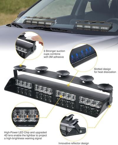 LUMENIX LED Emergency Dash Strobe Lights Bar w/Controller Front Windshield Visor Deck Safety Warning Flashing Traffic Caution Hazard Light for Construction Vehicles Work Trucks - White Amber in Saudi Arabia