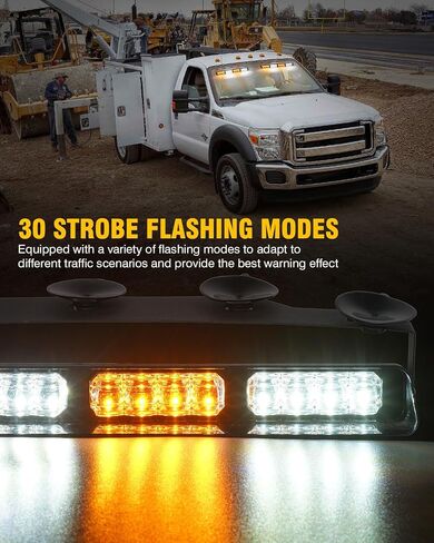 LUMENIX LED Emergency Dash Strobe Lights Bar w/Controller Front Windshield Visor Deck Safety Warning Flashing Traffic Caution Hazard Light for Construction Vehicles Work Trucks - White Amber in Saudi Arabia