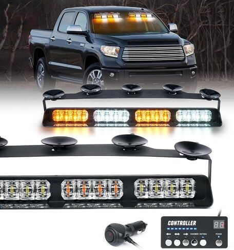 LUMENIX LED Emergency Dash Strobe Lights Bar w/Controller Front Windshield Visor Deck Safety Warning Flashing Traffic Caution Hazard Light for Construction Vehicles Work Trucks - White Amber in Saudi Arabia