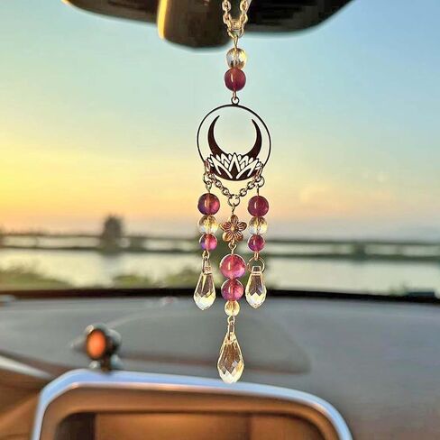 Hanging Car Charm, Handmade Crystal Window Car Hanging Ornaments, Dangling Moon, Healing Crystal Accessories, Rearview Mirror Decorations - Protection, Love, Energy (Dragonfly Moon) in Saudi Arabia