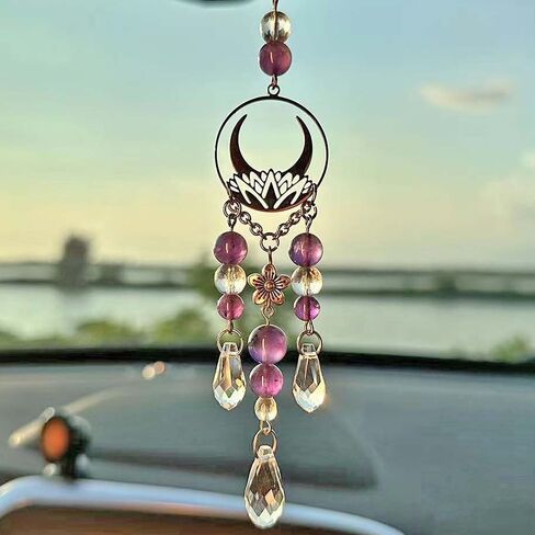 Hanging Car Charm, Handmade Crystal Window Car Hanging Ornaments, Dangling Moon, Healing Crystal Accessories, Rearview Mirror Decorations - Protection, Love, Energy (Dragonfly Moon) in Saudi Arabia