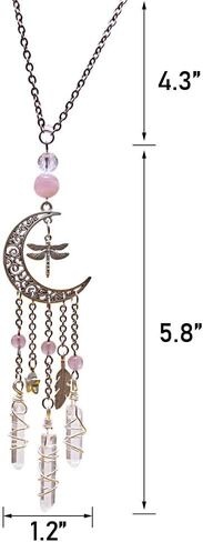 Hanging Car Charm, Handmade Crystal Window Car Hanging Ornaments, Dangling Moon, Healing Crystal Accessories, Rearview Mirror Decorations - Protection, Love, Energy (Dragonfly Moon) in Saudi Arabia